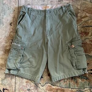 Lucky Brand Vintage Cargo Shorts Sz 32 Army Green Canvas Cotton 00s GL-85